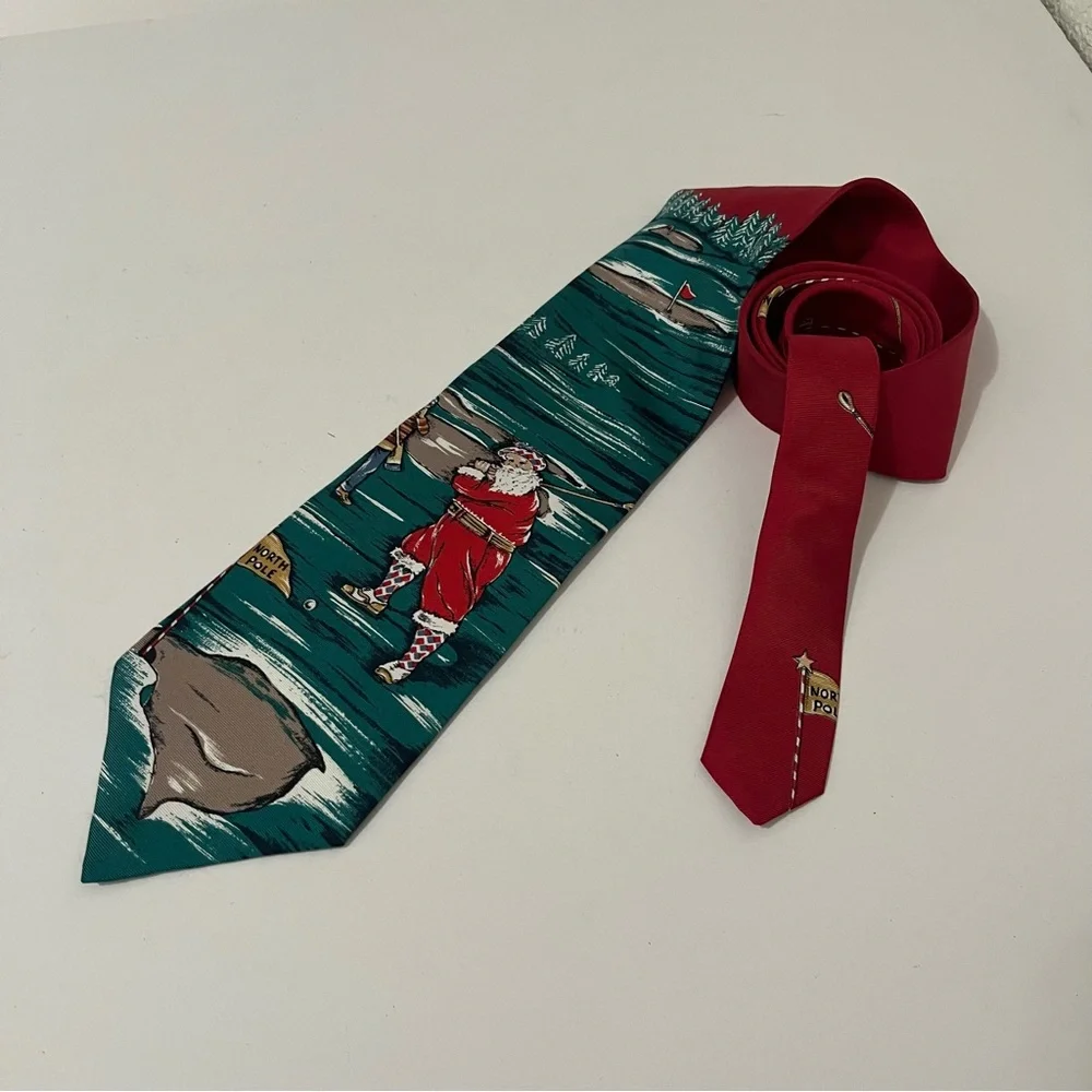 Vintage Wembley Silk Christmas Holiday Santa Golf Necktie Dress Career Mens Tie